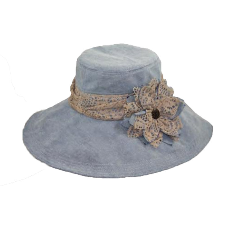 Lace Trim Travel Hat - JSA Wide Brim Hat Jeanne Simmons js4006dn Dark Denim  