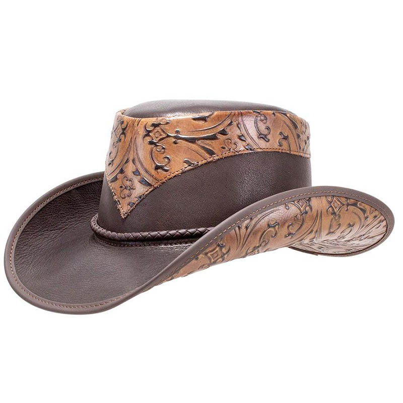 Falcon Two Tone Leather Cowboy Hat up to 3XL - Double G Hats, USA Cowboy Hat Head'N'Home Hats  Brown S (54-55 cm) 