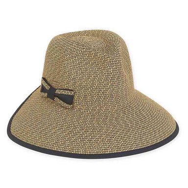 Backless Ponytail Hole Fedora Hat - Sun 'N' Sand Hat Facesaver Hat Sun N Sand Hats HH2408B Black Tweed / Black M/L (58 cm) 