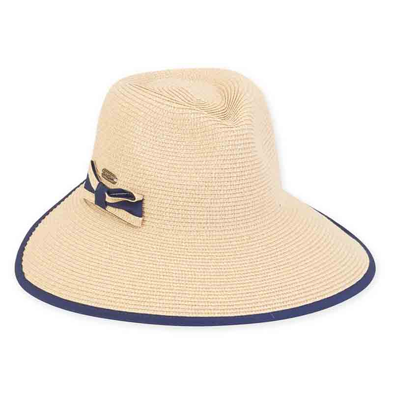 Backless Ponytail Hole Fedora Hat - Sun 'N' Sand Hat Facesaver Hat Sun N Sand Hats HH2408A Natural / Navy M/L (58 cm) 