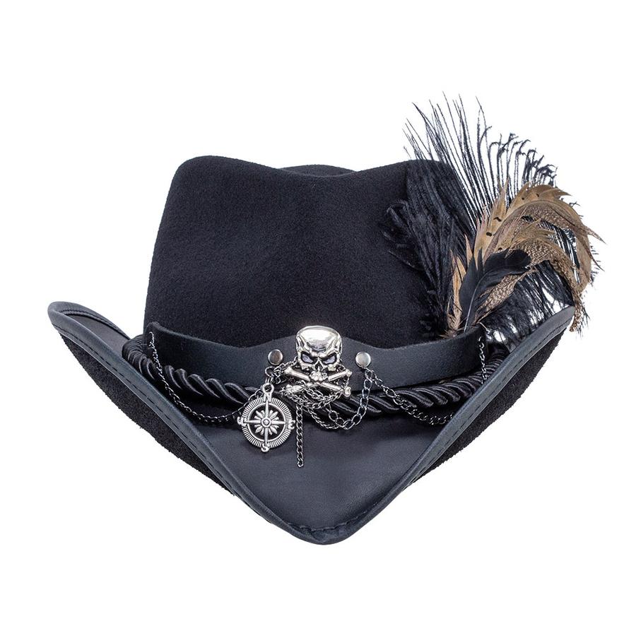 Black Sparrow Leather Felt Pirate Hat - Steampunk Hatter  display picture 2