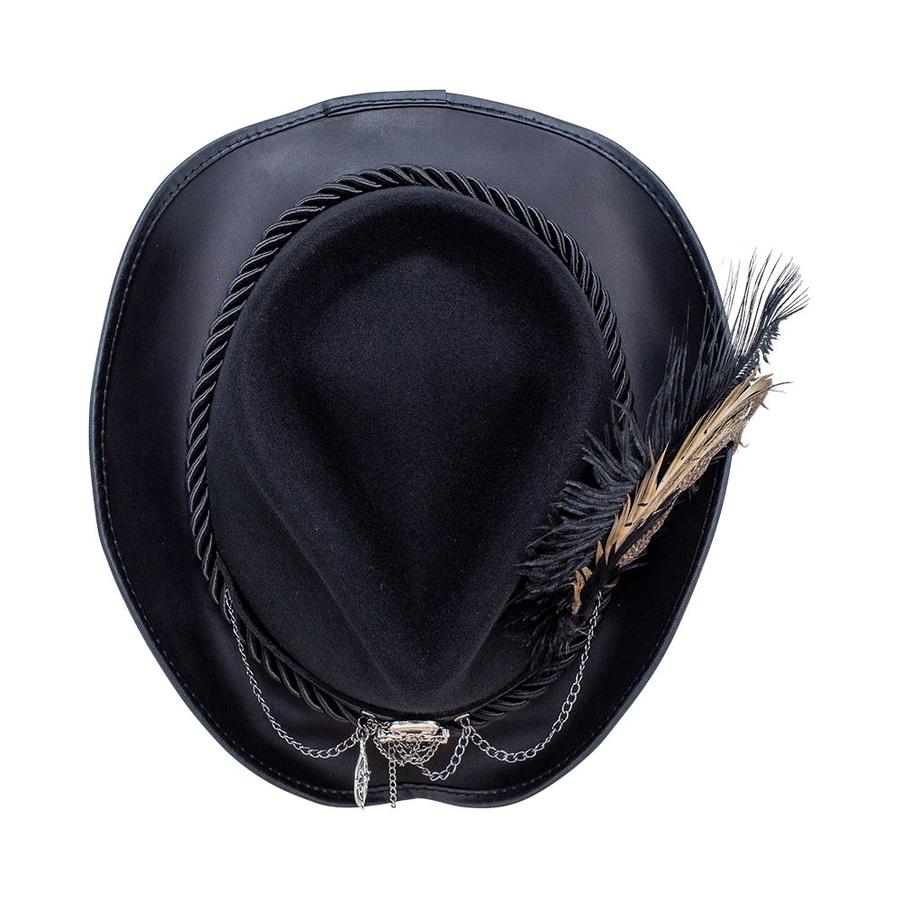 Large Leather Black Wide-Brimmed Pirate Hat/Fedora Black Sparrow Leather Felt Pirate Hat - Steampunk Hatter  main image 4