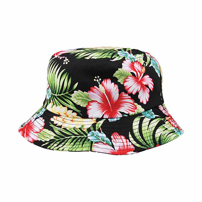 Floral Print Cotton Bucket Hat - Mega Cap Bucket Hat MegaCI 7801Gm Black M/L (58 cm,)