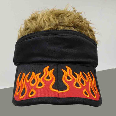 Flair Hair Foldable Sun Visor Cap with Removable Spiked Hair - Flame Design Cap Great hats by Karen Keith V8ORBN Brown  