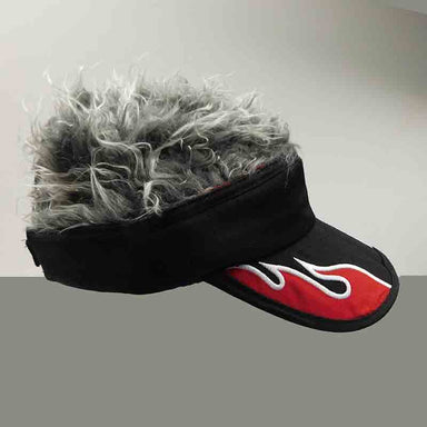 Flair Hair Foldable Sun Visor Cap with Removable Spiked Hair - Flame Design Cap Great hats by Karen Keith V8RD Red  