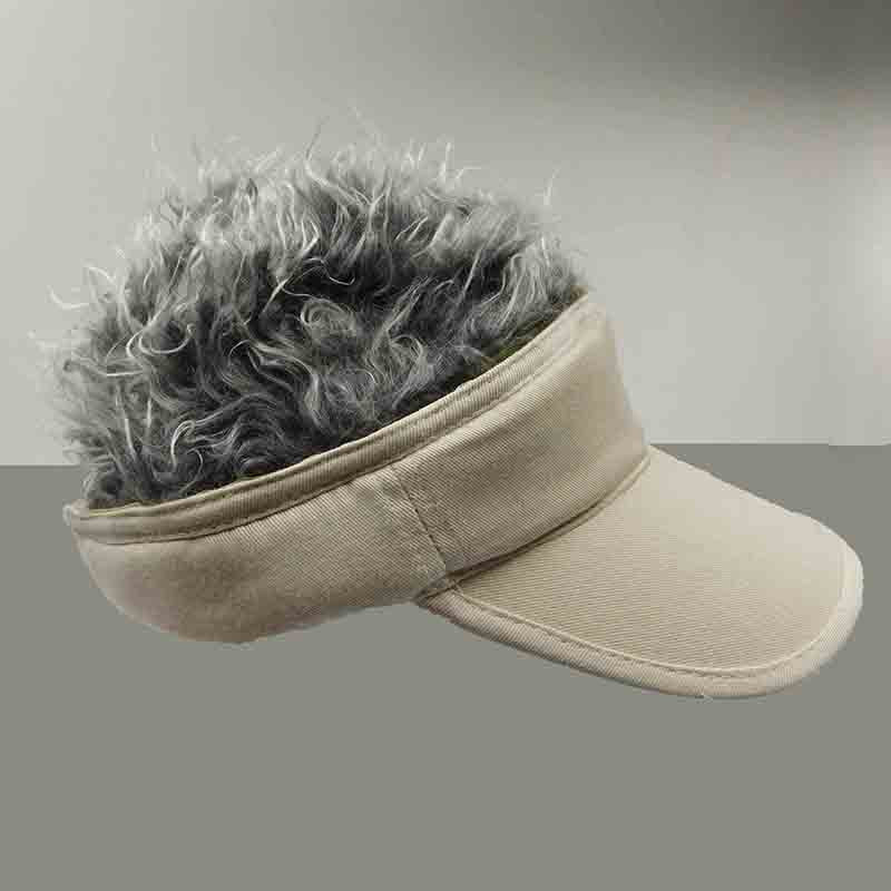 Flair Hair Foldable Sun Visor Cap with Removable Spiked Hair Cap Great hats by Karen Keith V8KHGY Khaki / Grey  