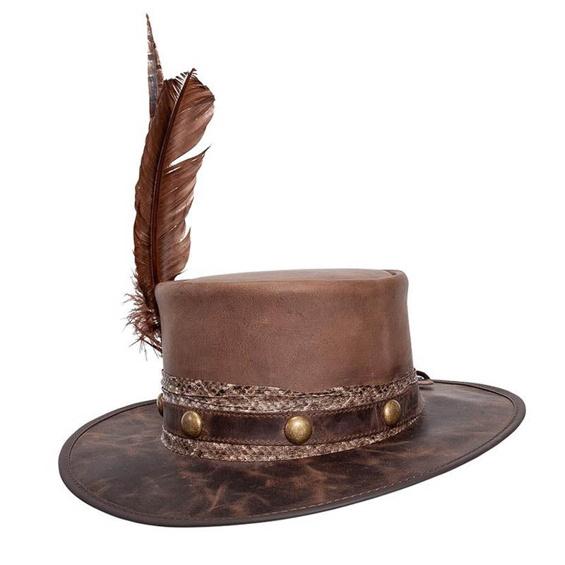 Bohemian Leather Bolero Hat with Large Feather - Steampunk Hatter, USA Cowboy Hat Head'N'Home Hats    