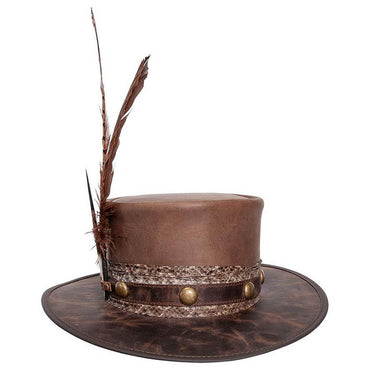 Bohemian Leather Bolero Hat with Large Feather - Steampunk Hatter, USA Cowboy Hat Head'N'Home Hats  Brown S (54-55 cm) 