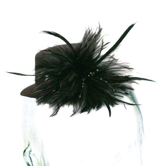 Mini Hat with Feather Burst Fascinator Something Special LA FT27BK Black  