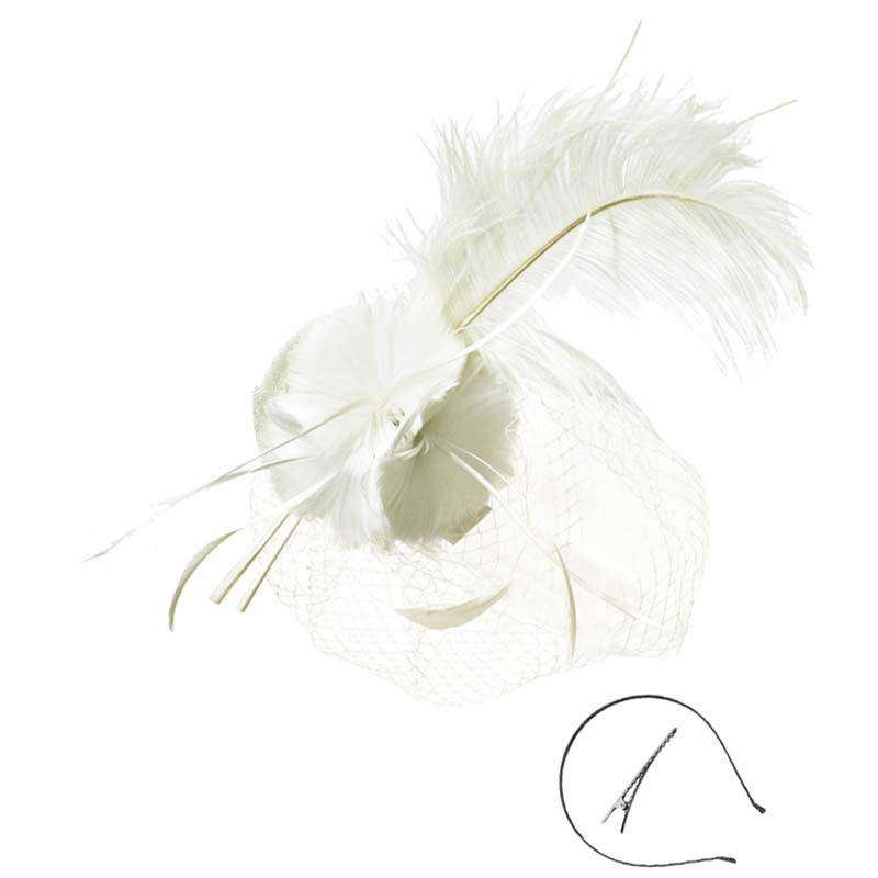 Long Feather Fascinator Fascinator Something Special LA hth2179wh White  