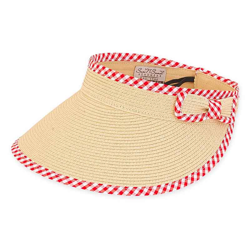 Gingham Trimmed Wide Brim Roll Up Sun Visor Sun 'N' Sand Hats