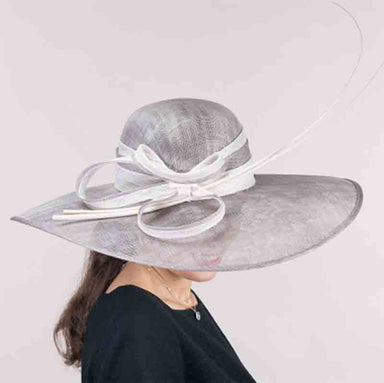 Two Tone Grey and White Sinamay Hat with Long Quill - KaKyCO Dress Hat KaKyCO 117139-165.01 Grey and White  