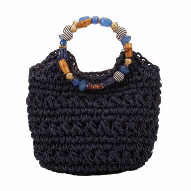 Hand Crocheted Toyo Satchel with Beaded Handles - Cappelli Straworld Bags Cappelli Straworld bag1185 Blue  