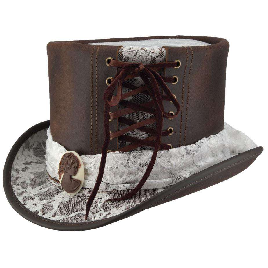 Havisham Black Leather Steampunk Top Hat - Head display picture 1