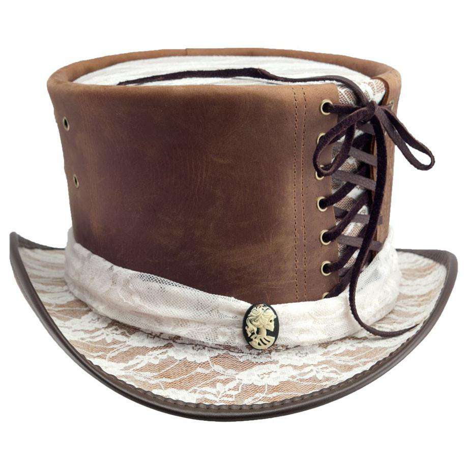 Havisham Black Leather Steampunk Top Hat - Head