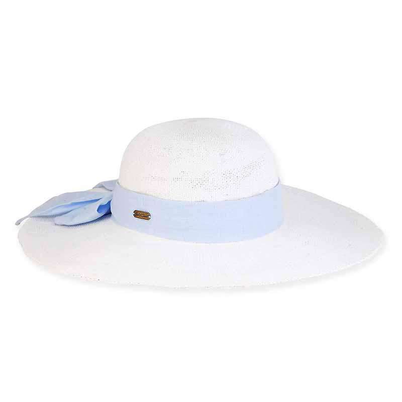 White Bangkok Toyo Beach Hat with Linen Scarf - Caribbean Joe® Wide Brim Sun Hat Caribbean Joe HCJ180A bl White Medium (57 cm) 