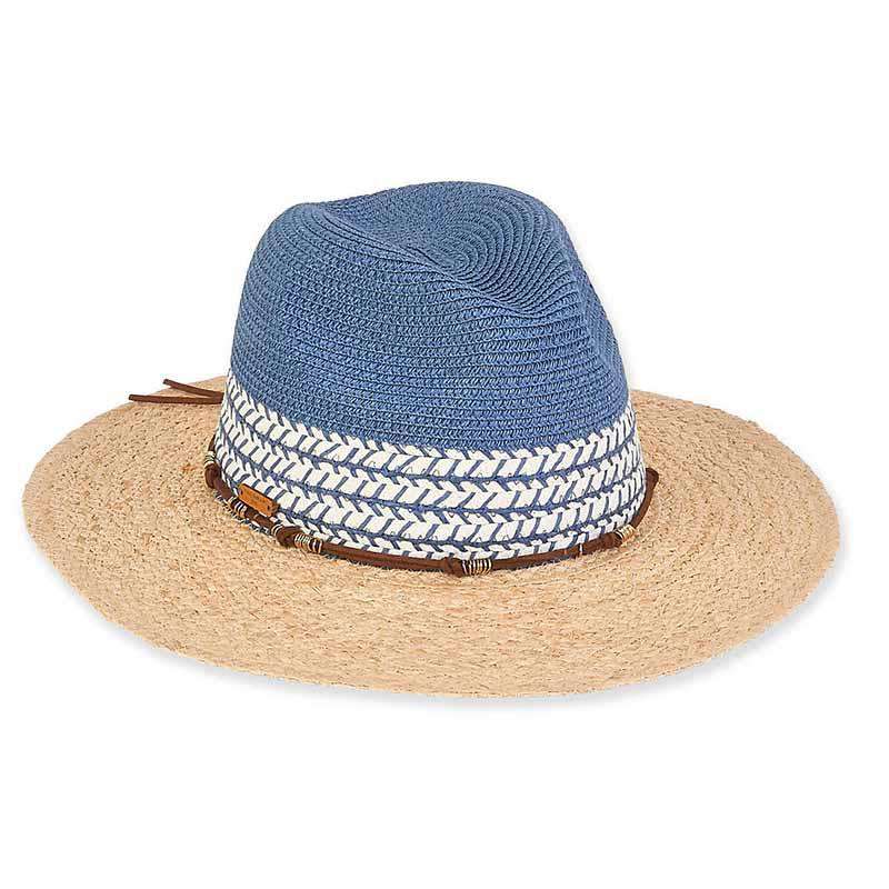 Elise Two Tone Safari Hat with Suede Tie - Caribbean Joe® Safari Hat Caribbean Joe HCJ83B nv Navy Medium (57 cm) 