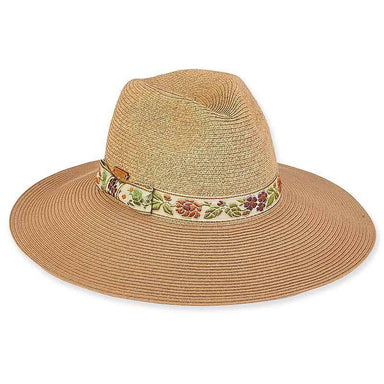 Embroidered Floral Band Safari Hat with Glitzy Crown - Caribbean Joe® Safari Hat Caribbean Joe HCJ191B tn Tan Medium (57 cm) 