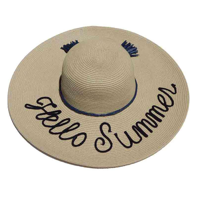 Hello Summer Straw Floppy Hat with Tassel - Cappelli Straworld Floppy Hat Cappelli Straworld csw311hs Navy Medium (57 cm) 