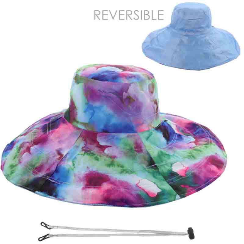 Reversible Sun Hat - Floral Print and Solid Color Wide Brim Sun Hat Something Special LA hft1107lb Light Blue  
