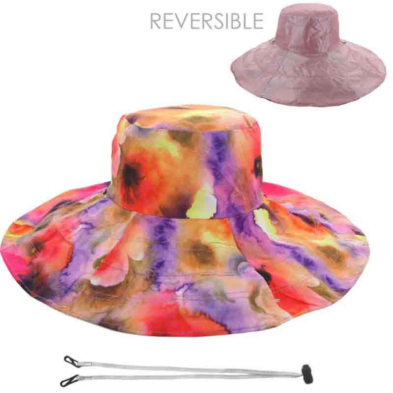 Reversible Sun Hat - Floral Print and Solid Color Wide Brim Sun Hat Something Special LA hft1107pk Pink  