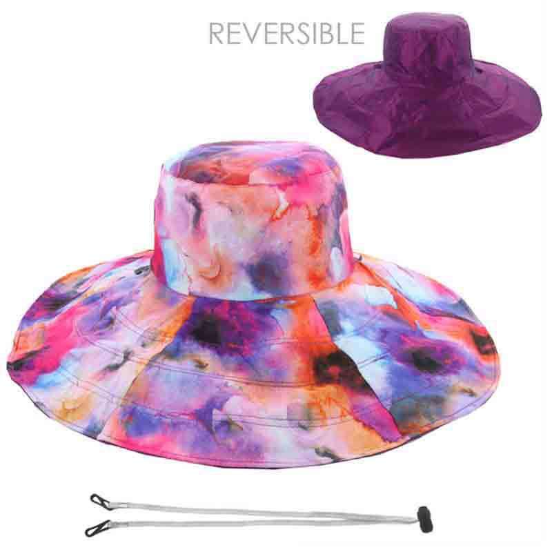 Reversible Sun Hat - Floral Print and Solid Color Wide Brim Sun Hat Something Special LA hft1107pp Purple  