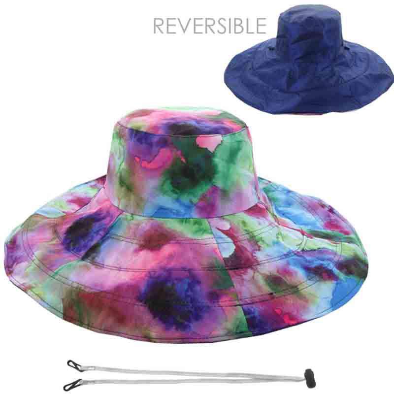 Reversible Sun Hat - Floral Print and Solid Color Wide Brim Sun Hat Something Special LA hft1107rb Royal Blue  