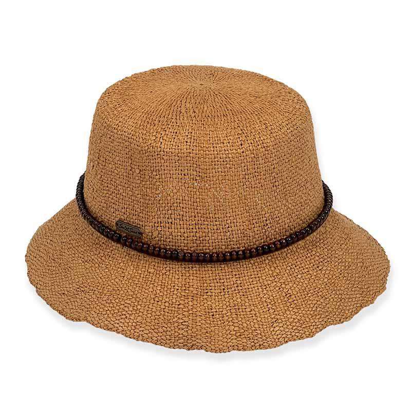 Bryn Woven Bangkok Toyo Bucket Hat with Beads - Sun 'N' Sand Hat Cloche Sun N Sand Hats HH1235C tn Tan Medium (57 cm) 