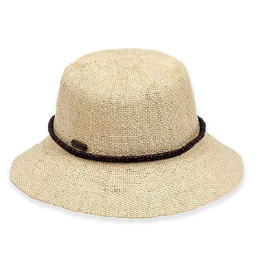Bryn Woven Bangkok Toyo Bucket Hat with Beads - Sun 'N' Sand Hat Cloche Sun N Sand Hats HH1235A nt Natural Medium (57 cm) 