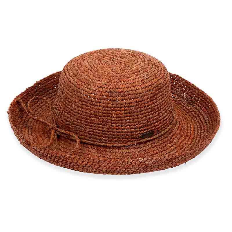 Crocheted Raffia Up Turned Brim Hat - Sun 'N' Sand Hats Kettle Brim Hat Sun N Sand Hats hh1284B tt Toast Medium (57 cm) 