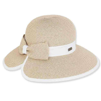 Split Brim Sun Hat with Straw Bow - Sun 'N' Sand Hats Wide Brim Hat Sun N Sand Hats HH1608B wh White tweed Medium (57 cm) 