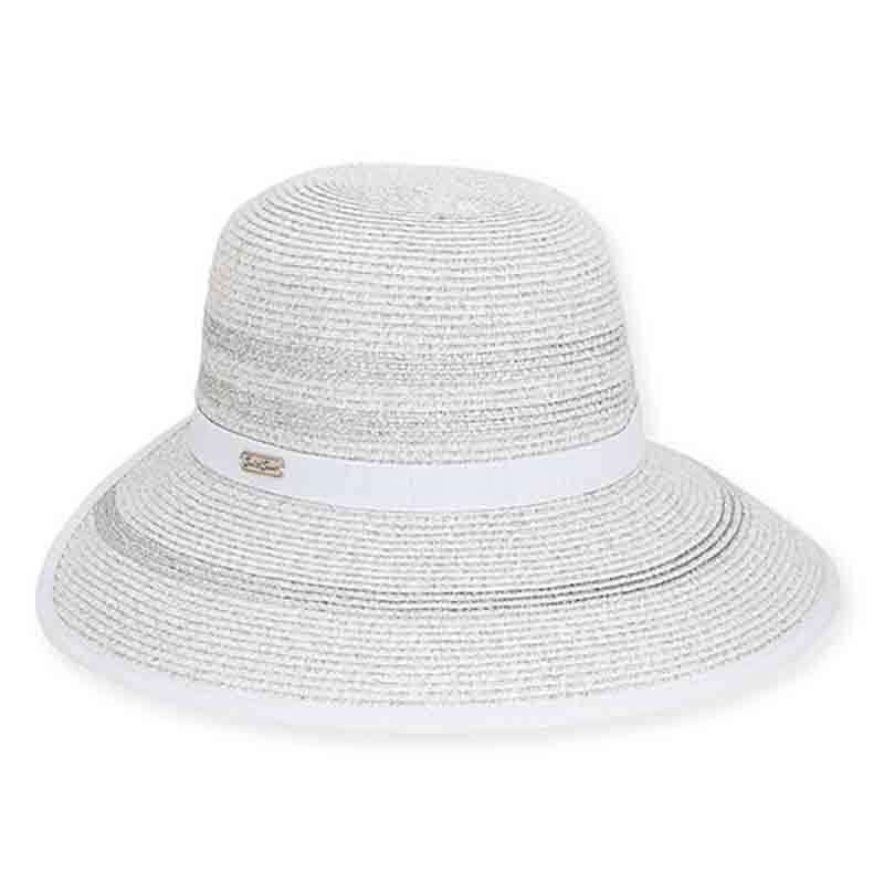 Ponza Sun Savor with Metallic Ribbon Trim - Sun 'N' Sand Hats Facesaver Hat Sun N Sand Hats HH1744C wh White / Silver Medium (57 cm) 