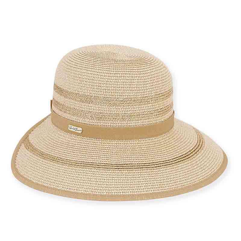 Ponza Sun Savor with Metallic Ribbon Trim - Sun 'N' Sand Hats Facesaver Hat Sun N Sand Hats HH1744B nt Natural / Gold Medium (57 cm) 
