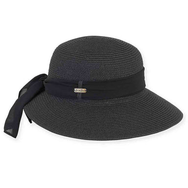 Asymmetrical Brim Sun Hat with Chiffon Sash - Sun 'N' Sand Hat Wide Brim Hat Sun N Sand Hats HH1797C Black Medium (57 cm) 