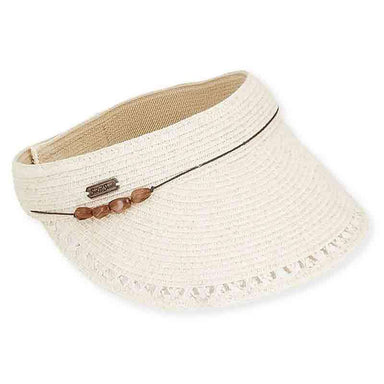 Calla Beaded Trim Sun Visor - Sun 'N' Sand Hat Visor Cap Sun N Sand Hats HH1834A tt Ivory  