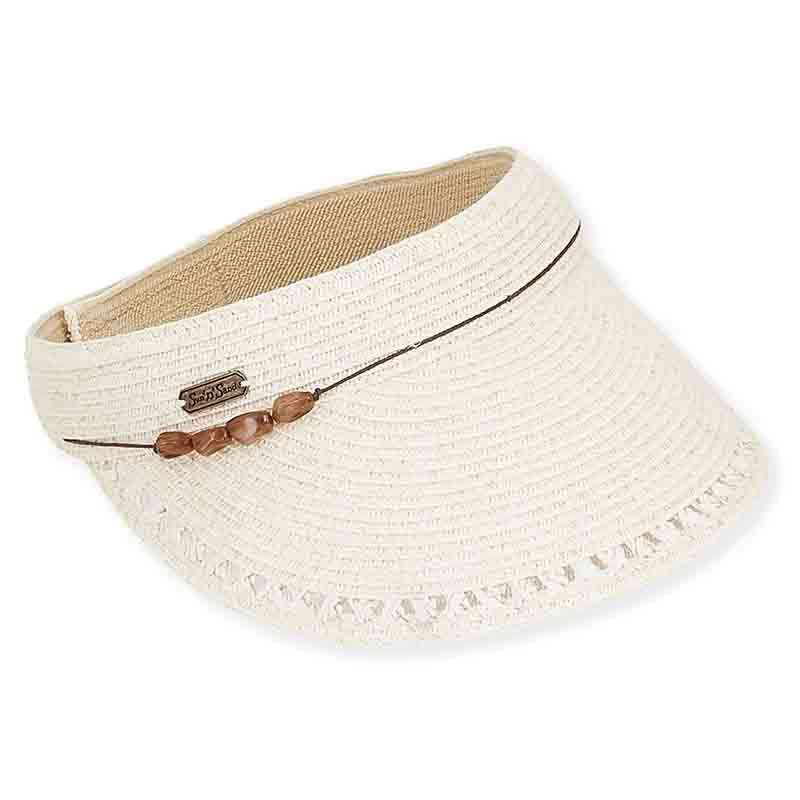 Calla Beaded Trim Sun Visor - Sun 'N' Sand Hat, Visor Cap - SetarTrading Hats 