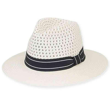 Leeds Black and White Open Weave Safari Hat - Sun 'N' Sand Hats Safari Hat Sun N Sand Hats HH1865A wh White M/L (58 cm) 