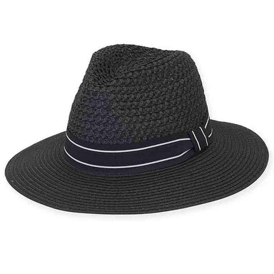 Leeds Black and White Open Weave Safari Hat - Sun 'N' Sand Hats Safari Hat Sun N Sand Hats HH1865B bk Black M (57 cm)