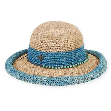 Flagstone Raffia Rolled Brim Hat - Sun 'N' Sand Hats Kettle Brim Hat Sun N Sand Hats HH1884A tq Turquoise Large (59 cm) 