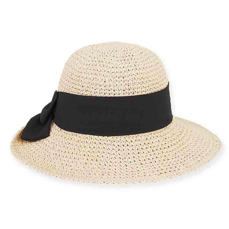 XL Size Women's Hats: Benbow Crochet Hat with Chiffon Scarf - Sun 'N' Sand Hats Facesaver Hat Sun N Sand Hats HH1918Axl Natural Large (59 cm) 
