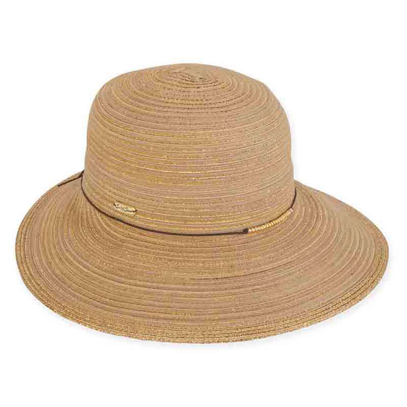 Sophia Polybraid Sun Savor Hat with Metallic Trim - Sun 'N' Sand Hats Facesaver Hat Sun N Sand Hats HH1956B nt Natural Medium (57 cm) 