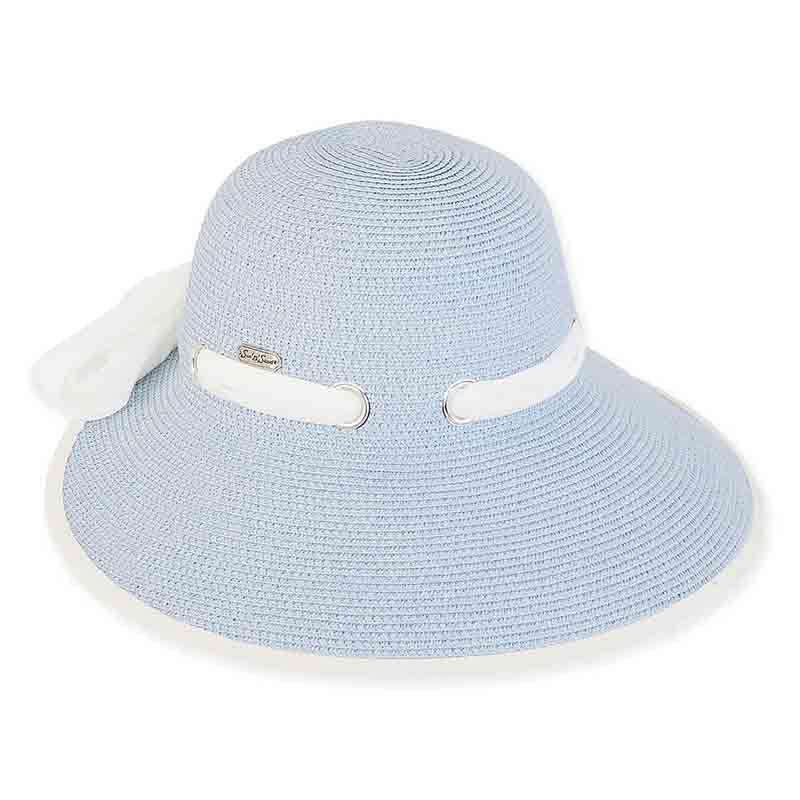 Callie Sun Savor with Chiffon Scarf - Sun 'N' Sand Hat Facesaver Hat Sun N Sand Hats HH1962D bl Blue Medium (57 cm) 