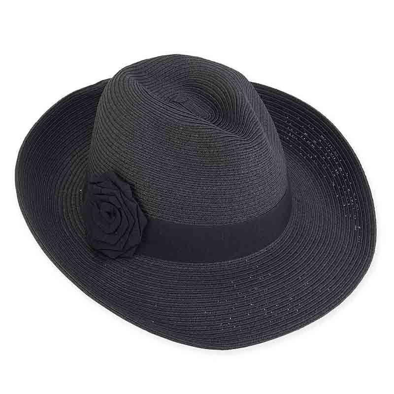 Kinsley Wide Brim Fedora Hat - Sun 'N' Sand Hats Fedora Hat Sun N Sand Hats hh1982A bk Black M/L (58 cm) 