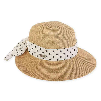 Nora Summer Hat with Polka Dot Scarf - Sun 'N' Sand Hats Wide Brim Hat Sun N Sand Hats HH2029B tn Tan Medium (57 cm) 