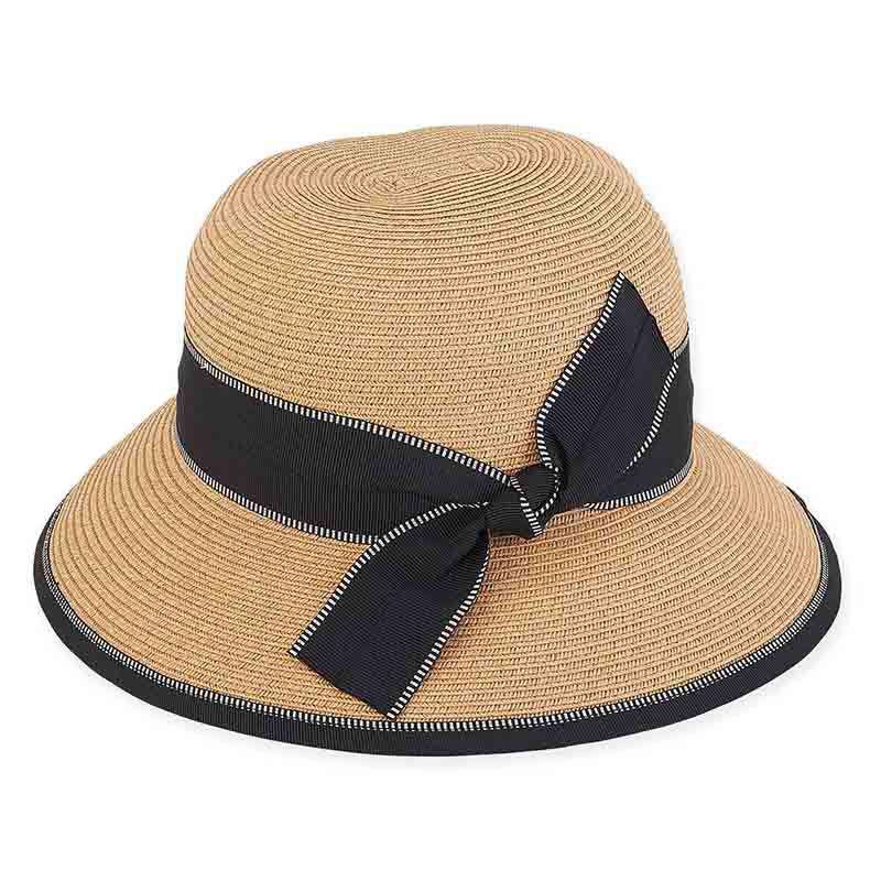 Ava Summer Hat with Stitched Ribbon Band - Sun 'N' Sand Hat Cloche Sun N Sand Hats HH2037B nt Natural Medium (57 cm) 