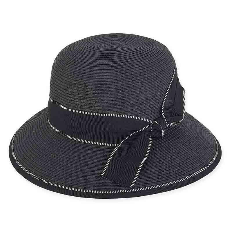 Ava Summer Hat with Stitched Ribbon Band - Sun 'N' Sand Hat Cloche Sun N Sand Hats HH2037C bk Black Medium (57 cm) 