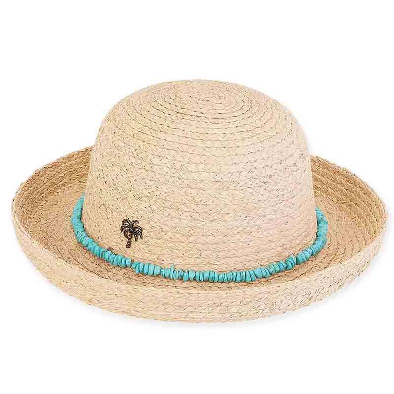Kylie Raffia Breton with Turquoise Band - Sun 'N' Sand Hats Kettle Brim Hat Sun N Sand Hats hh2059 nt Natural Medium (57 cm) 
