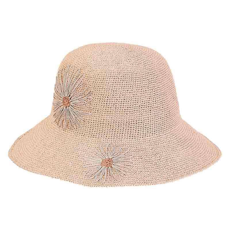 Crocheted Summer Hat with Daisies - Sun 'N' Sand Hats Cloche Sun N Sand Hats hh2126C pk Pink Medium (57 cm) 