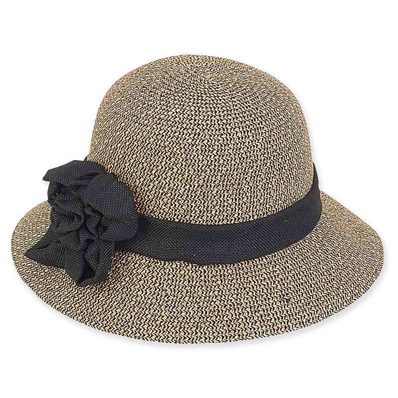 Huelva Braid Sun Hat with Flower - Sun 'N' Sand Hats Cloche Sun N Sand Hats HH2152B bn Brown tweed Medium (57 cm) 