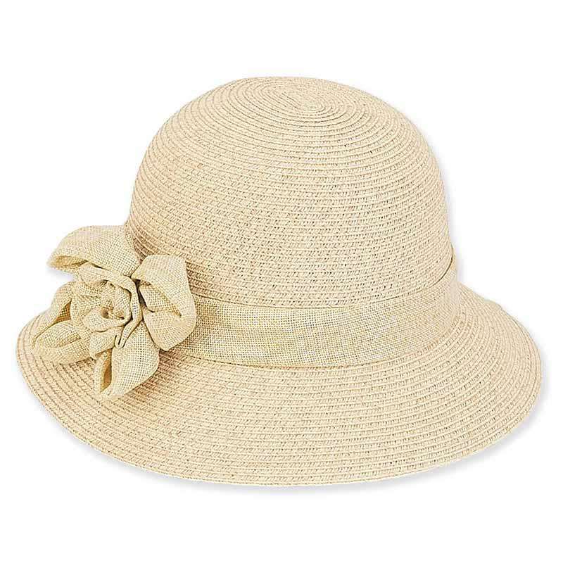 Huelva Braid Sun Hat with Flower - Sun 'N' Sand Hats Cloche Sun N Sand Hats HH2152A nt Natural tweed Medium (57 cm) 